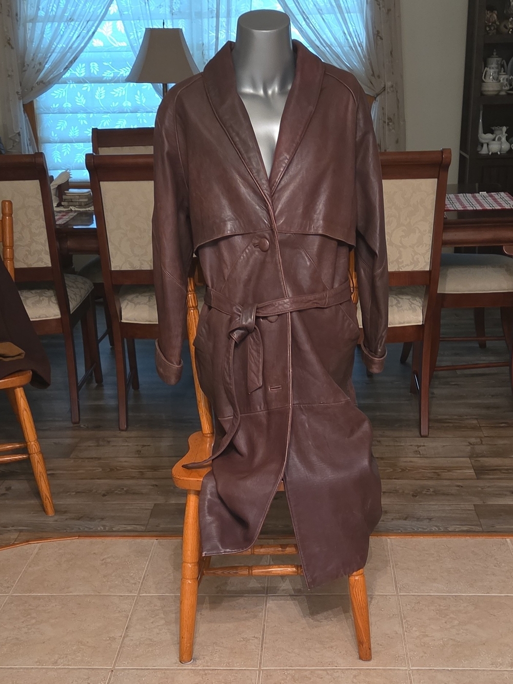 Jacqueline Ferrar Women's Petite Medium Full Length Leather Coat Brown Vintage